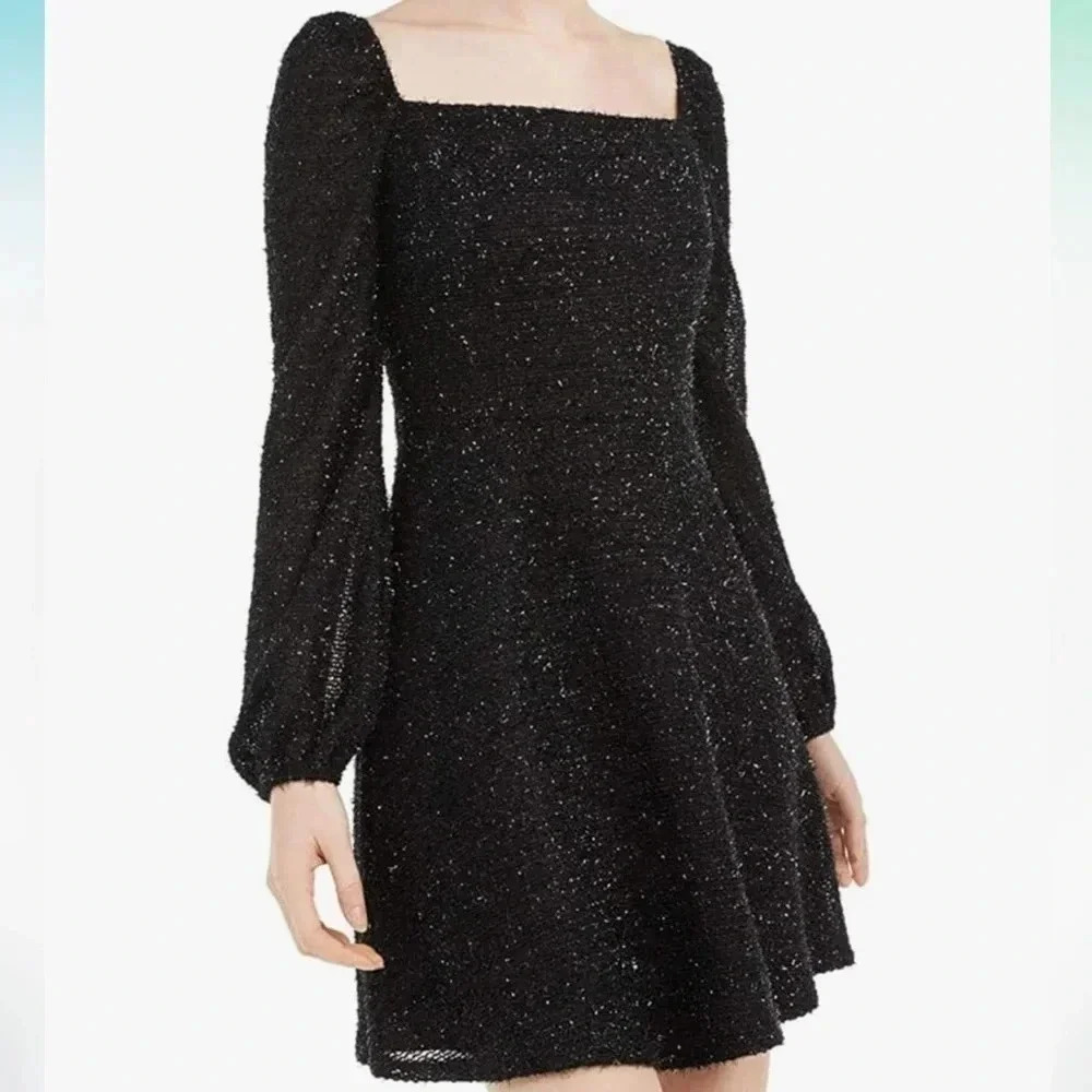City Vibe Black Long Puff Sleeve Mini Dress XS